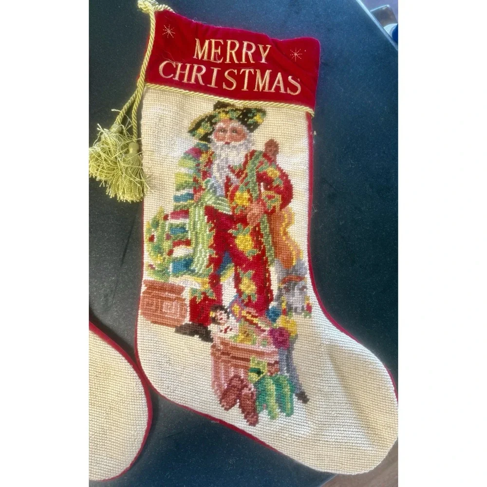 Dillard's Needlepoint Hand Embroidered Christmas Mexican Sombrero Santa Vintage